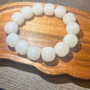 Natural Hetian Creamy Jade Barrel Bead Bracelet